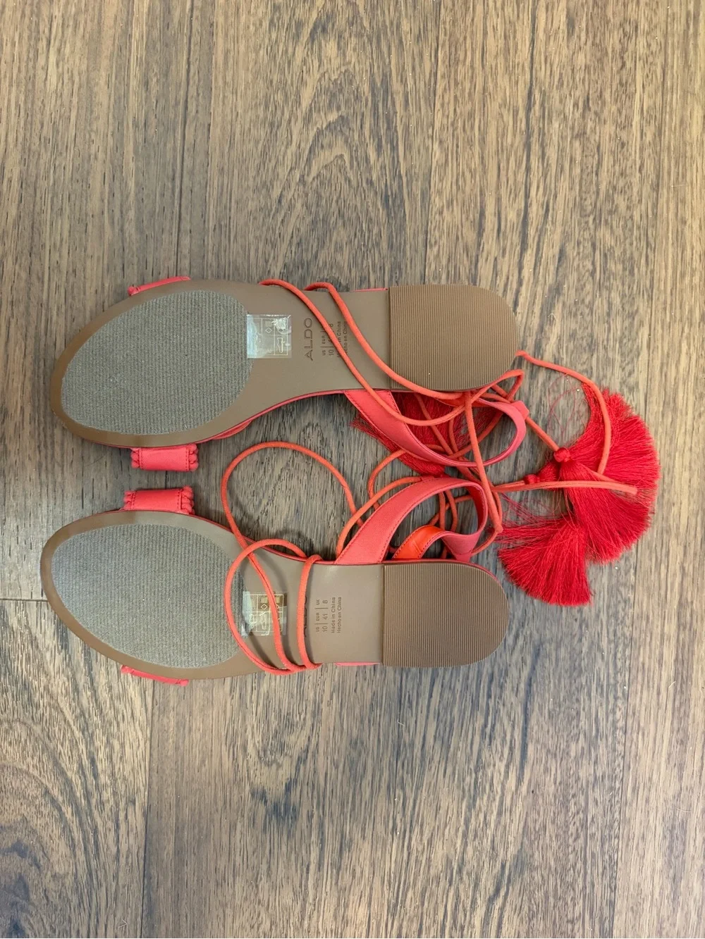 Aldo Coral-Red Lace-Up Tassel Sandals